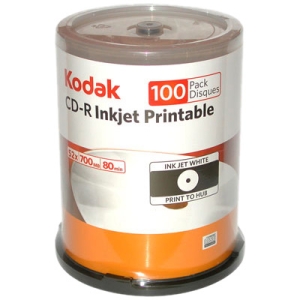 22300 - Kodak CD Recordable Media - CD-R - 52x - 700 MB - 100 Pack Spindle - 120mm - Inkjet Printable - 1.33 Hour Maximum Recording Time