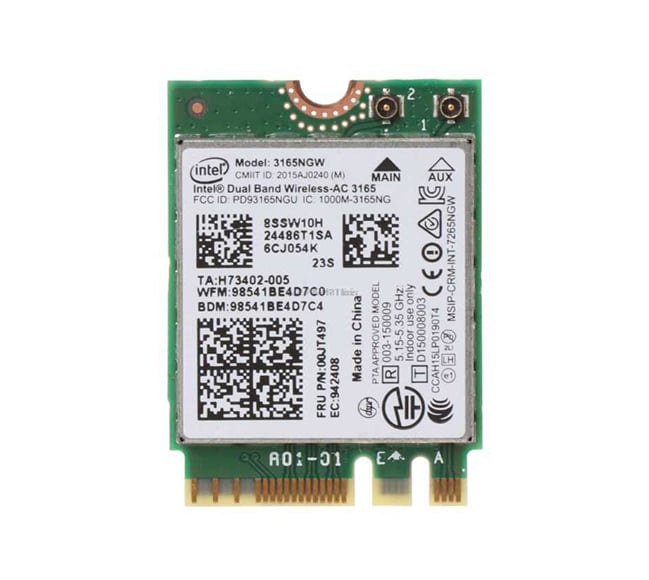 00JT497 - Lenovo Intel 3165NGW AC 3165 Wireless N Mini Wi-Fi Bluetooth BT 4.0 Card