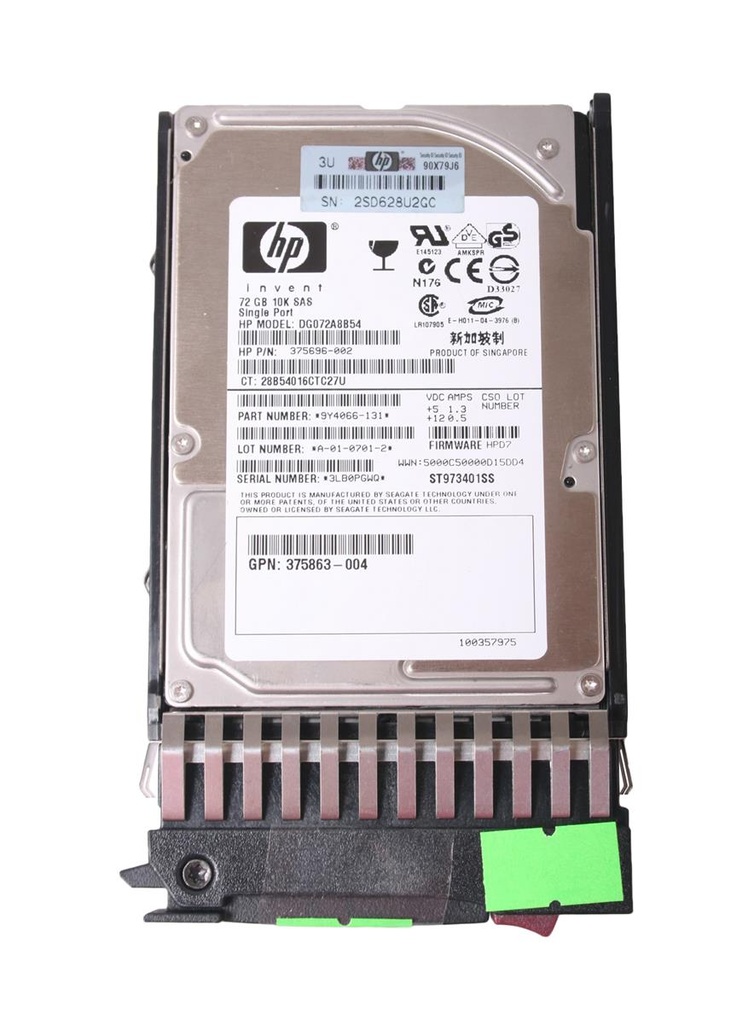 375696-002 - HP 73GB 10000RPM SAS 3GB/s Hot-Pluggable Single Port 2.5-inch Hard Drive