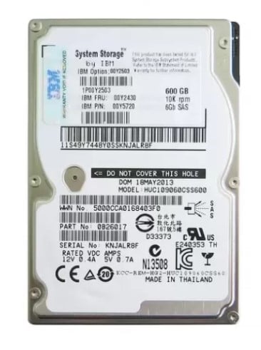 00Y2503 - IBM 600GB 10000RPM 2.5-inch SAS 6GB/s Hot Swapable Hard Drive with Tray for Storage System V3700