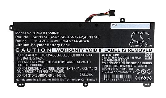 45N1741 - Lenovo 11.4V 44WH 3900mAh Battery for ThinkPad T550 W550