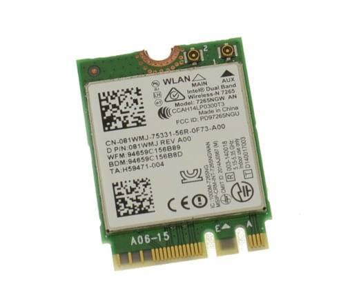 081WMJ - Dell WiFi Card Intel Centrino-N 7265 Mini PCI-Express 802.11ac/a/b/g/n Half-Height Bluetooth Dual Band Latitude E7440