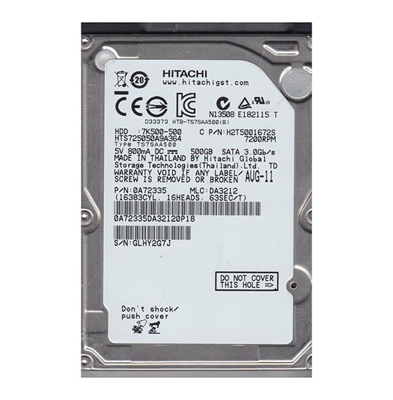 0A72335 - Hitachi TravelStar 7K500 500GB 7200RPM 16MB Cache SATA 3GB/s 7-Pin 2.5-inch Hard Drive