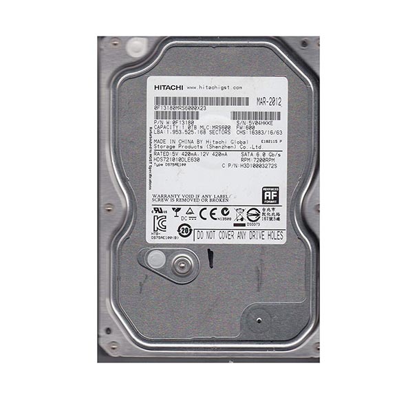 0F13180 - Hitachi DESKSTAR 7K1000.D 1TB 7200RPM SATA 6GB/s 7-Pin 32MB Cache 25.4MM 3.5-inch Internal Hard Drive