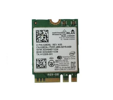 [028D9J] 028D9J - Dell WiFi Card Intel Wireless-AC 3160 Mini PCI-Express 802.11ac/a/b/g/n M.2 Bluetooth