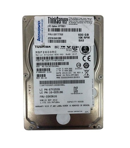 [03X3616] 03X3616 - Lenovo 600GB 10000RPM SAS Hot Swap 2.5-inch Hard Drive
