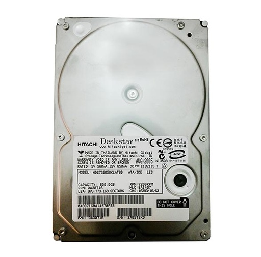 [0A30716] 0A30716 - Hitachi DESKSTAR 7K500 500GB 7200RPM 8MB Cache 3.5-inch ATA-133 Hard Drive